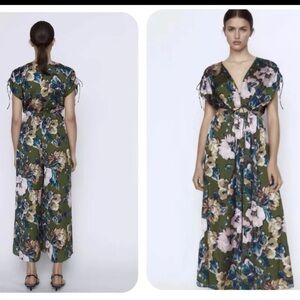 Floral V-Neck Olive Jumpsuit